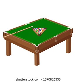 Color image of pool table on white background. Sports equipment. Billiards. Vector illustration.