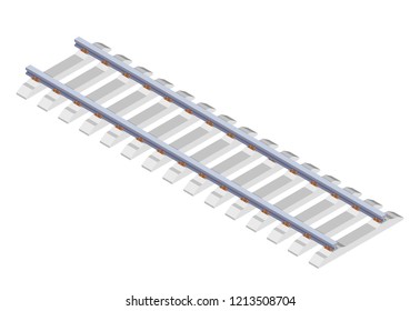 Color image rail and sleepers on a white background. Railway in isometric style. Trend Vector illustration