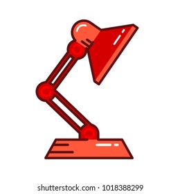Color image of a red table lamp on a white background. Vector illustration