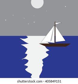 color image sailing ship in night sea