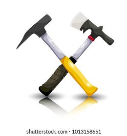 Color image of a set of hammers on a white background. Vector illustration of a set of hammers in Cartoon style