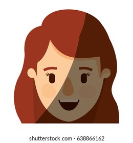 color image shading caricature front view face closeup woman with redhead wavy side hair vector illustration