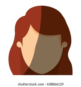 color image shading front view faceless closeup woman with brown wavy side hair vector illustration