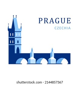 Color image of the sights of Prague Czech Republic Charles Bridge in a flat style. Vector illustration