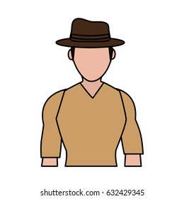 color image silhouette half body faceless explorer man with hat