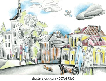 color image of a small Russian town