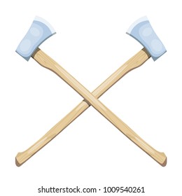 Color image of two crossed axes on a white background. The symbol is the tool of the woodcutter. Vector illustration tools of wood in the style of Cartoon