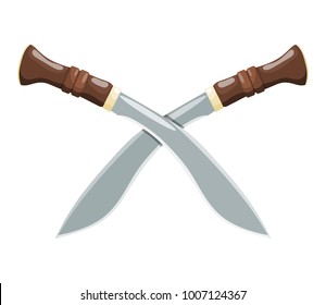 Color image of two crossed knives on a white background. Vector illustration of combat knives