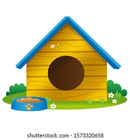 Color images of cartoon dog houses on white background. Pets. Vector illustration set for kids.