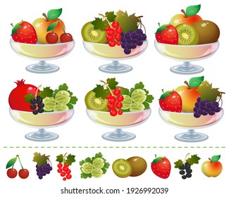 Color images of fruit and berry desserts on a white background. Set of vector illustrations for children.