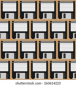 Color 3½ inch floppy disk seamless pattern background vector.