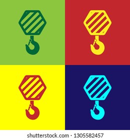 Color Industrial hook icon isolated on color backgrounds. Crane hook icon. Flat design. Vector Illustration