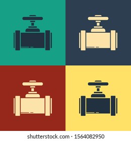 Color Industry metallic pipes and valve icon isolated on color background. Vintage style drawing. Vector Illustration