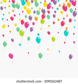 Color Inflatable Inflatable Ball Vector Transparent Background. Decoration Balloon Backdrop. Red and Green and Yellow Celebration Banner. Cartoon Helium Baloon Frame.