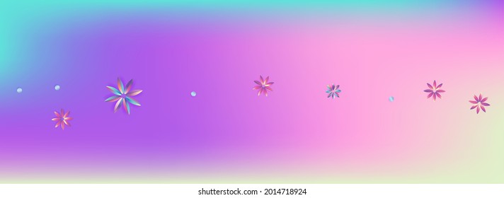 Color Inflorescence Happy Blue Panoramic Background. Holographic Petal Poster. Summer Gradient Texture. Blue and Pink Flower Holiday Design.