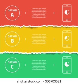 Color info graphic template. Torn paper. Smart phone promotion banners. Vector illustration.