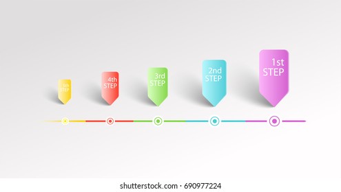 Color infografic arrows point to the map. A template for business graphics with steps. Graps elements, easy design, diagram with 5 steps, parts or processes. Vector illustration. EPS 10.