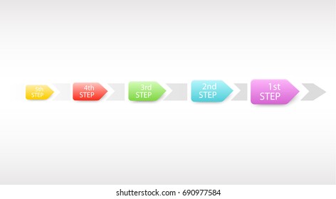 Color infografic arrows point to the map. A template for business graphics with steps. Graps elements, easy design, diagram with 5 steps, parts or processes. Vector illustration. EPS 10.