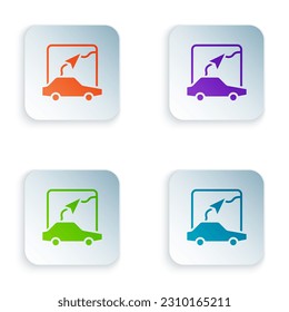 Infografía de color del icono de navegación del mapa de la ciudad aislado en fondo blanco. Diseño de concepto de interfaz de aplicación móvil. Concepto de geolacación. Establezca iconos coloridos en los botones cuadrados. Vector