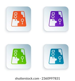 Color Infographic of city map navigation icon isolated on white background. Mobile App Interface concept design. Geolacation concept. Set colorful icons in square buttons. Vector