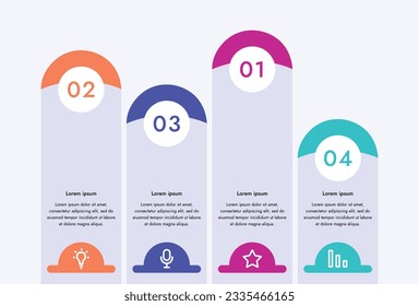 Color infographics on a light background. The rating of 4 elements with icons and content is shown. Can be used for visual comparison of any four entities.