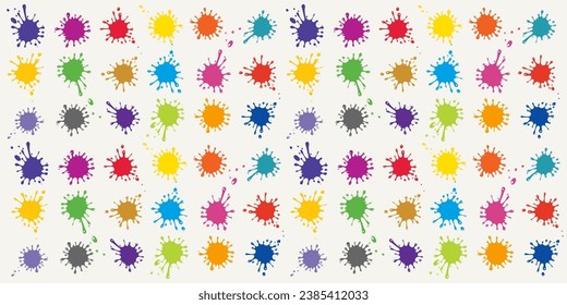 El fondo de la tinta de color se desliza sin problemas. Pintar un conjunto colorido con una bandeja. Colección plana de salpicadura redonda. Bien para el diseño de tela textil, papel de envoltura, papel pintado de sitio web, textil, papel pintado y ropa. 