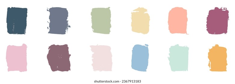 Color Ink Brushstroke. Rough Abstract Graphic Element. Grunge Brush in Square Shape, Dirty Distressed Paintbrush Collection. Rectangle Paint Texture Set. Isolated Vector Illustration.