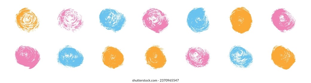 Color ink circle rough grunge texture and paintbrush strokes. Dots and line elements. Flat vector illustration isolated on white background.