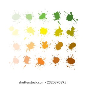 Color ink splashes. Green-yellow color palette. Grunge splatters. Abstract background. Grunge text banners