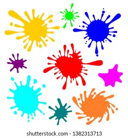 Color ink splashes on a white background.