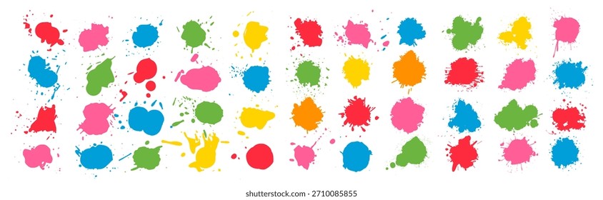 Farbe Tinte Schmutzspritzer Farbe Fleck Set mit hellen abstrakten Tropfen und chaotischen künstlerischen Formen in lebendigen grafischen Stil auf transparentem Hintergrund