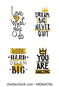 Color inspirational vector illustration set, motivational quotes typographic poster. Thin marker hand drawn line icon for web, mobile, elements, logos, labels, badge, card, t-shirts