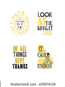 Color inspirational vector illustration set, motivational quotes typographic poster. Hand drawn phrases for t-shirts posters web mobile phone etc