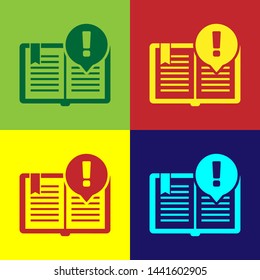 Color Interesting facts icon isolated on color background. Book or article sign. Exclamation mark sign.  Vector Illustration