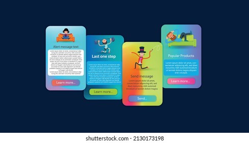 Color interface windows with cartoon characters. Vector banner