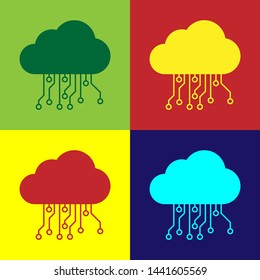 Color Internet of things icon isolated on color backgrounds. Cloud computing design concept. Digital network connection. Vector Illustration
