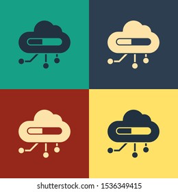 Color Internet of things icon isolated on color background. Cloud computing design concept. Digital network connection. Vintage style drawing. Vector Illustration