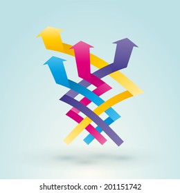 Color intertwined arrow pointing upward