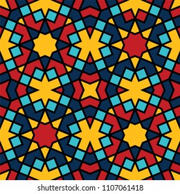 Color Islamic ornament pattern. Seamless vector geometric background in arabian style