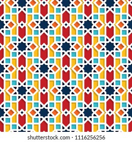 Color Islamic ornament pattern. Seamless vector geometric background in arabian style