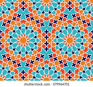 Color Islamic ornament pattern. Seamless vector geometric background in arabian style