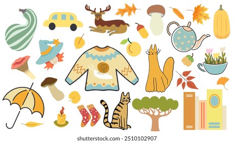 cor isolada outono outono vetor ilustrações conjunto. elementos para adesivos banner cartaz impressão design decoração fundos
