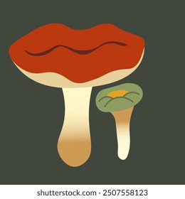 color isolated autumn mushrooms vector illustration. element for logo sticker poster print design decor backgrounds