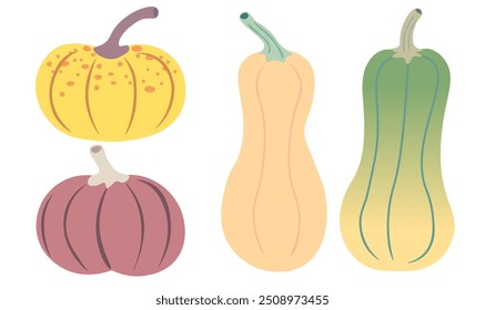 cor isolada outono abóboras vetor ilustração conjunto. elemento para logotipo adesivo cartaz impressão design decoração fundos