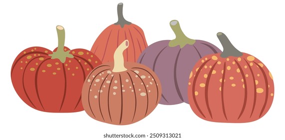color isolated autumn pumpkins vector illustration set. element for logo sticker poster print design decor backgrounds