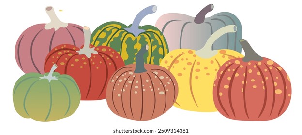 color isolated autumn pumpkins vector illustration set. element for logo sticker poster print design decor backgrounds
