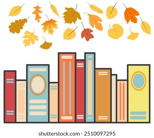 color isolated autumn stack of books vector illustration. element for banner poster print design decor backgrounds