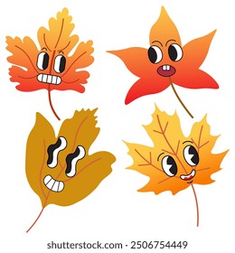color isolated cute character autumn leaves cartoon vector illustration. element for logo sticker poster print mascot design decor backgrounds
