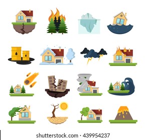 Color And Isolated Disaster Damage Icon Set Forest Fires Floods And Other Catastrophes Vector Illustration