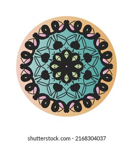 Farbe isolierte grafische mandalanische Vektorgrafik. Farbiges polarisches Design auf weißem Hintergrund. Design-Druck für Muster, Symbol, Stickerei, Textilien.